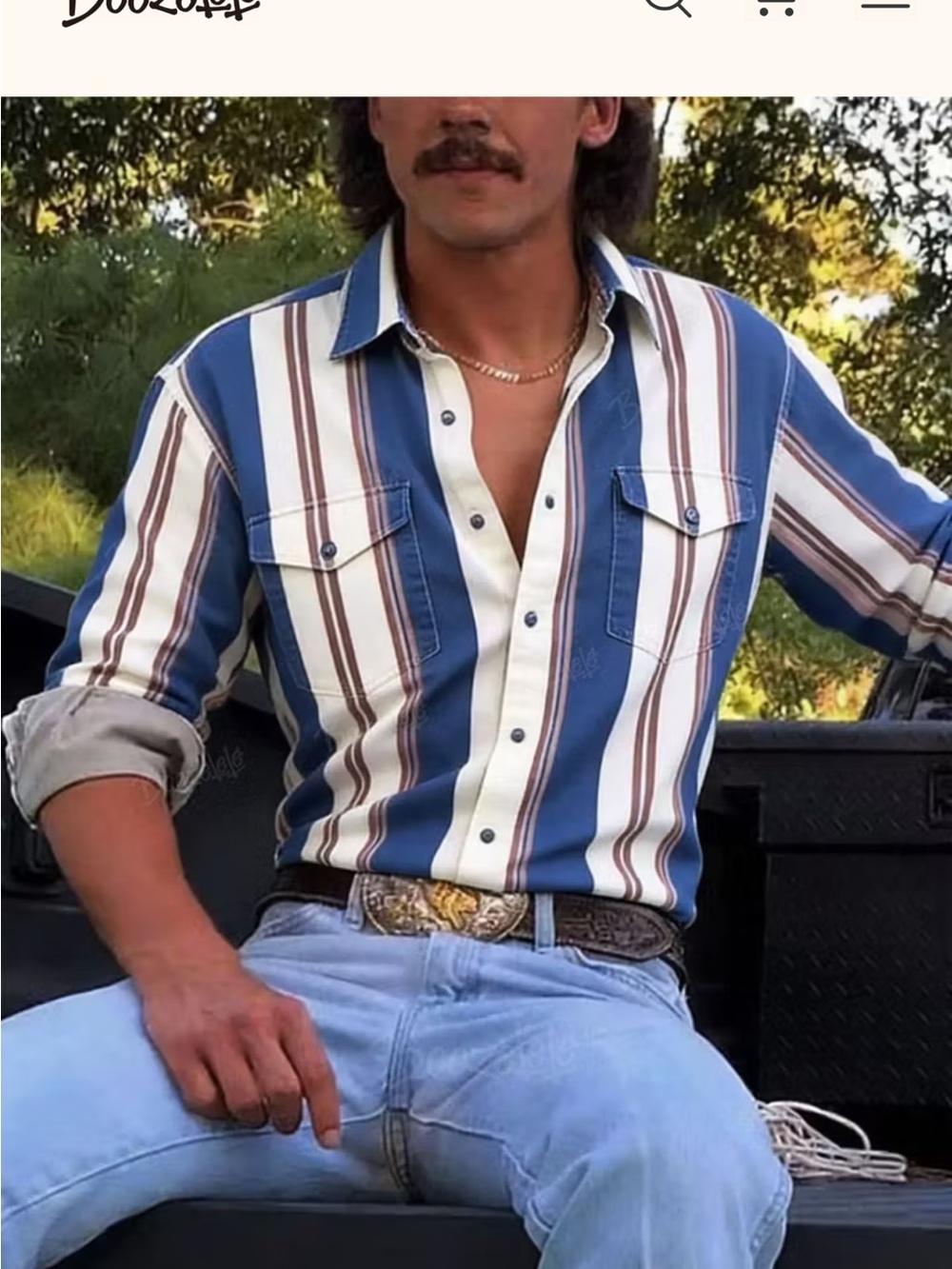 Men's Blue and White Striped Casual Button-Down Shirt